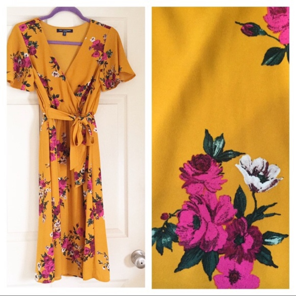 One Clothing LA Mustard yellow Floral sun dress
